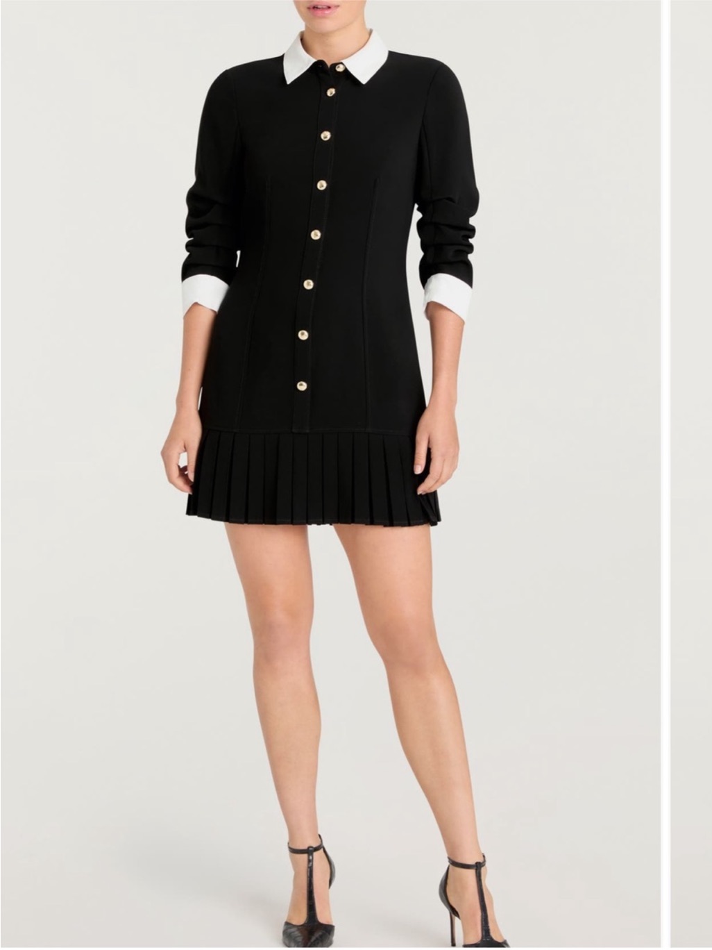 Nwtcinq Sept Lucilla Crepe Button-Up Minidress Black/ Ivory White